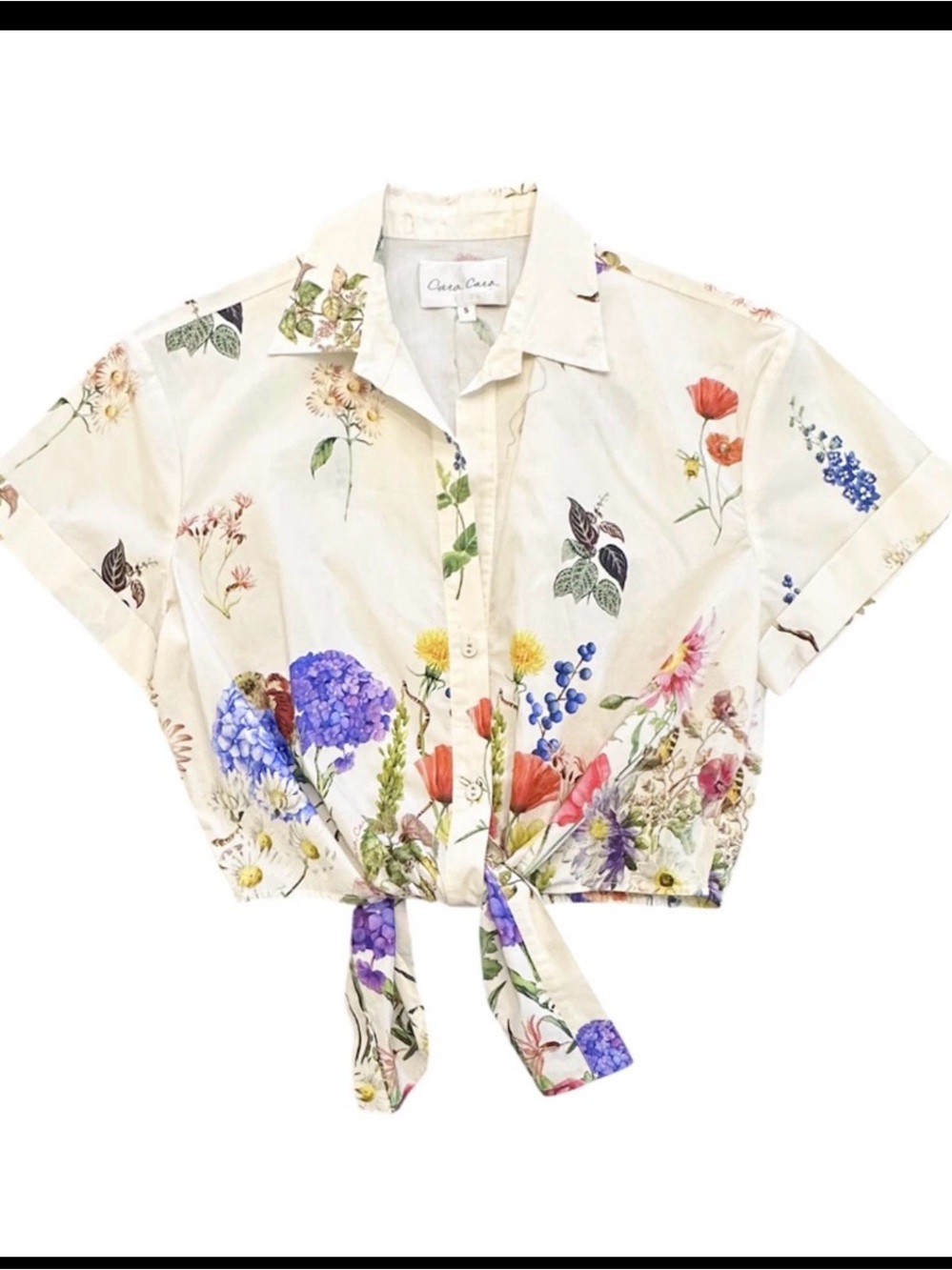 Cara Cara Cream Floral Tie-Front Button Down Shirt